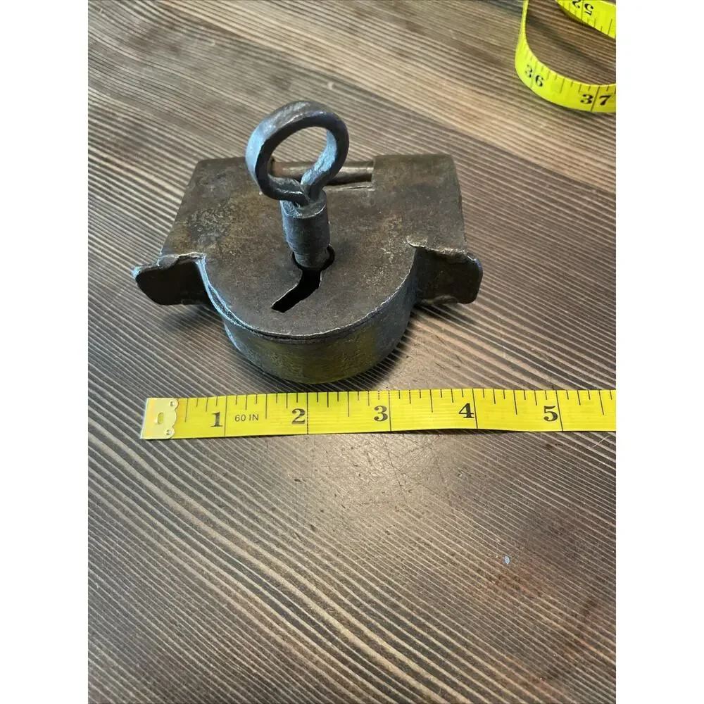 Rare antique handmade 1800s pad lock solid steel With key.